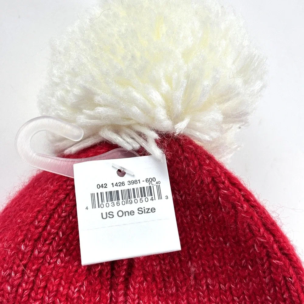New American Eagle Beanie Womens OS Red Pom‎ Pom Ribbed Knit Holiday Hat Winter